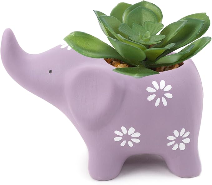 HVEST Elephant Shaped Planter, Cute Purple Animal Elephant Succulent Cactus Plant Pots for Family Friends, Funny Mini Elephant Ceramic Planters for Indoor Home Office Garden Desktop Decoration