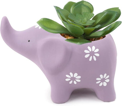 HVEST Elephant Shaped Planter, Cute Purple Animal Elephant Succulent Cactus Plant Pots for Family Friends, Funny Mini Elephant Ceramic Planters for Indoor Home Office Garden Desktop Decoration
