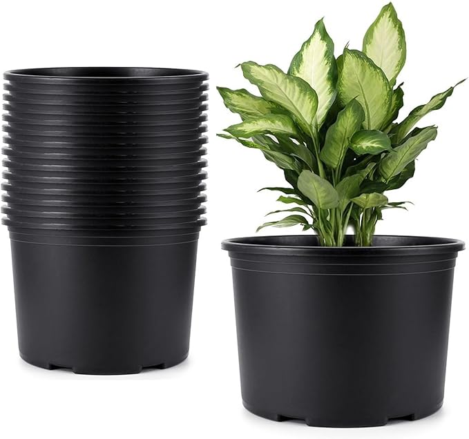 2 Gallon Plastic Nursery pots, 15 Pack 8.6 Inch Round Plant Pots with Drainage Holes, 8.6 Inch Planter Pots for Outdoor Indoor Plants, Flowers, Black
