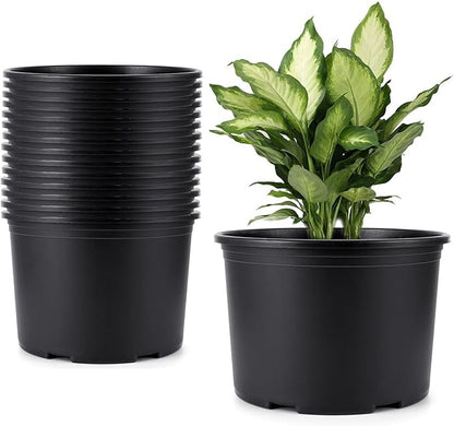 2 Gallon Plastic Nursery pots, 15 Pack 8.6 Inch Round Plant Pots with Drainage Holes, 8.6 Inch Planter Pots for Outdoor Indoor Plants, Flowers, Black