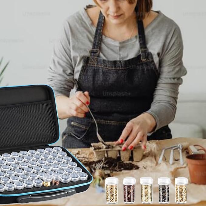 【60 Slots】Seed Storage Organizer-Garden Seed Storage Organizer Box Premium Seed Containers with Label Stickers for Various Sizes Vegetable and Flower Garden Seeds，Seed Packet Organizer Gardening Gifts