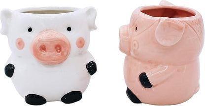 Cute Pig Planter Kitchen Pig Decor 2 Pack Ceramic Succulent Flower Pots with Drainage Hole, Office Décor