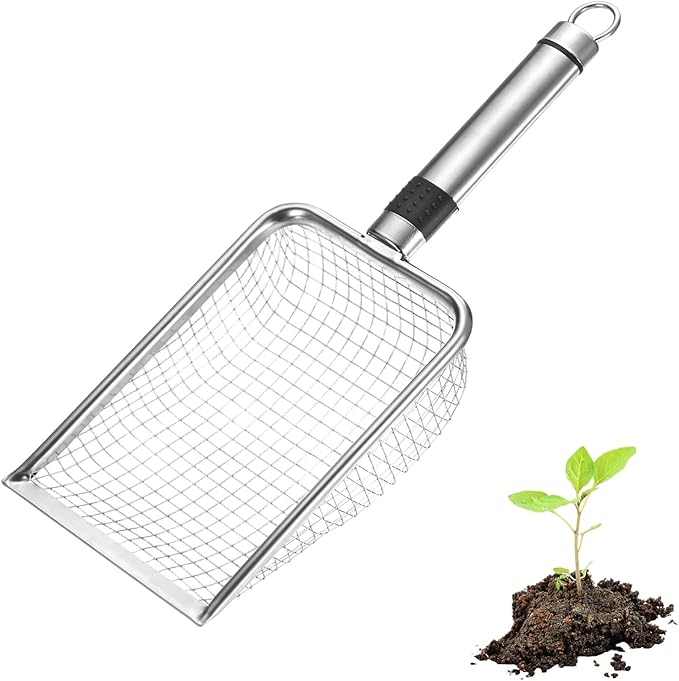 1-Pack Gardening Soil Sifter, 6 mm Mesh Stainless Steel Sand Soil Compost Sieve with Stainless Steel Handle for Sand/Dirt/Rock Compost [Silver Tone]