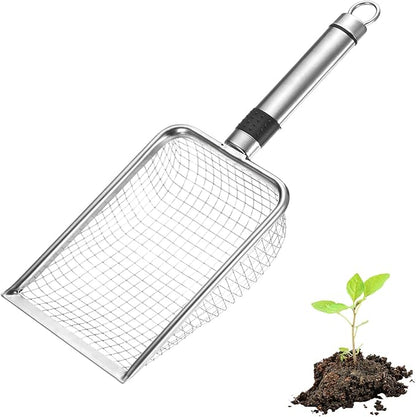 1-Pack Gardening Soil Sifter, 6 mm Mesh Stainless Steel Sand Soil Compost Sieve with Stainless Steel Handle for Sand/Dirt/Rock Compost [Silver Tone]