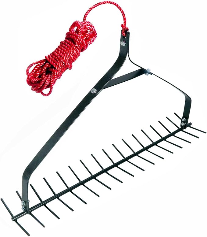 Sancat 32" Throwable Aquatic Weed Rake, Pond Weed rake,Steel Rod Lake Weed Cutter, Pond Weed Clearing Tool, 30ft Long Rope and The Net