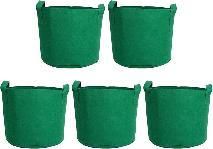 5 Gallon Plant Grow Bags, Green Fabric Pots with Handles, 11.8 * 9.8 Inch Nonwoven Fabric Planters for Vegetables and Potatoes, 5 Pack