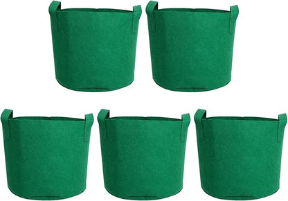 5 Gallon Plant Grow Bags, Green Fabric Pots with Handles, 11.8 * 9.8 Inch Nonwoven Fabric Planters for Vegetables and Potatoes, 5 Pack