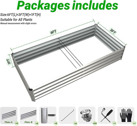 2PCS 6x3x1 FT Rectangle Metal Raised Garden Bed Kit, Elevated Garden Planter Box Outdoor, Large Planters for Outdoor Plants, Flower, Vegetables, Fruit, Herbs (Silver)