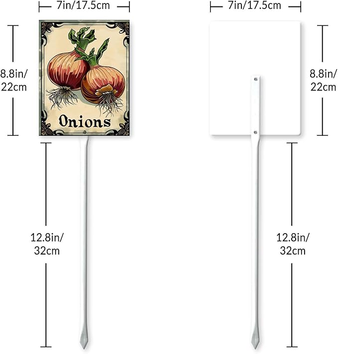 Uptell Vegetable Garden Onions Yard Sign Label With Stake Plant Markers For Outdoor Plants Waterproof 7x8.8inch Nursery Garden Outdoor Sign