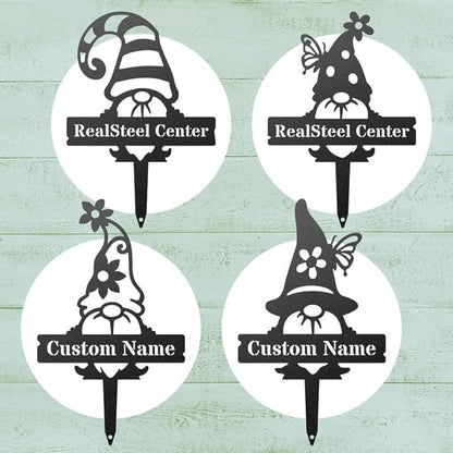 RealSteel Custom Gnome Plant Markers – Large Metal Garden Stakes for Herbs, Fruits & Vegetables | Weatherproof Seed & Plant Labels for Outdoor Gardens, Greenhouse & Farmhouse Décor | Type 4