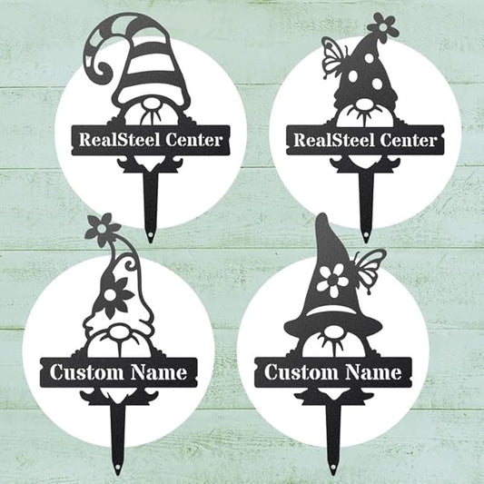 RealSteel Custom Gnome Plant Markers – Large Metal Garden Stakes for Herbs, Fruits & Vegetables | Weatherproof Seed & Plant Labels for Outdoor Gardens, Greenhouse & Farmhouse Décor | Type 3