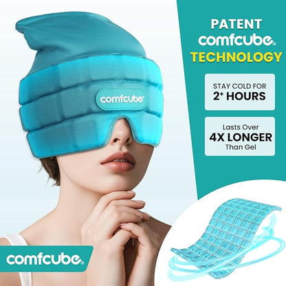 Migraine & Headache Relief Ice Cap, 2 Hours Long Lasting Cold Therapy Wearable & Washable Form Fitting Ice Hat for Sinus & Stress Relief, Puffy Eyes, Severe Migraines, Chemo