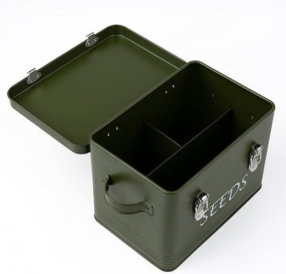 Seed Storage Box Garden Seed Packet Storage Organizer Seed box with dividers, Comes with 10 Seed envelopes, 10 Plant Labels