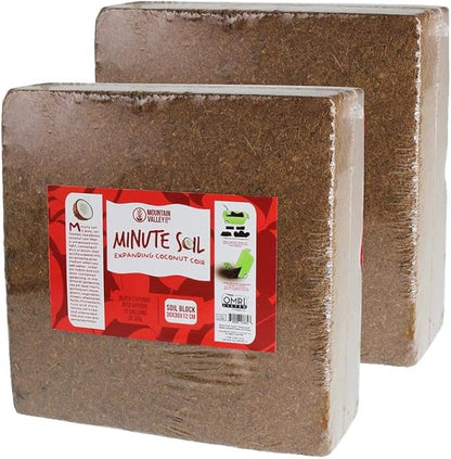 Minute Soil Bulk Coconut Coir Block 2-Pack – OMRI Listed for Organic Use – Compressed Growing Medium Expands with Water – Indoor & Outdoor Gardening Soil Alternative