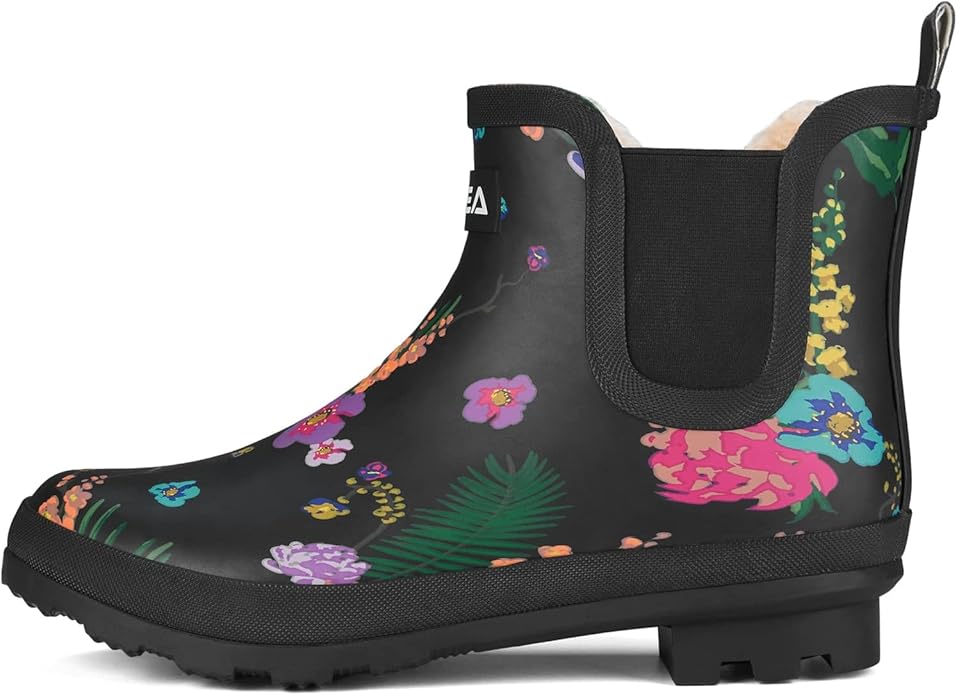 HISEA Women's Plush Rain Boots Waterproof, Chelsea Rubber Booties Women, Ladies Ankle Snow Boots for Winter Spring Garden Outdoor