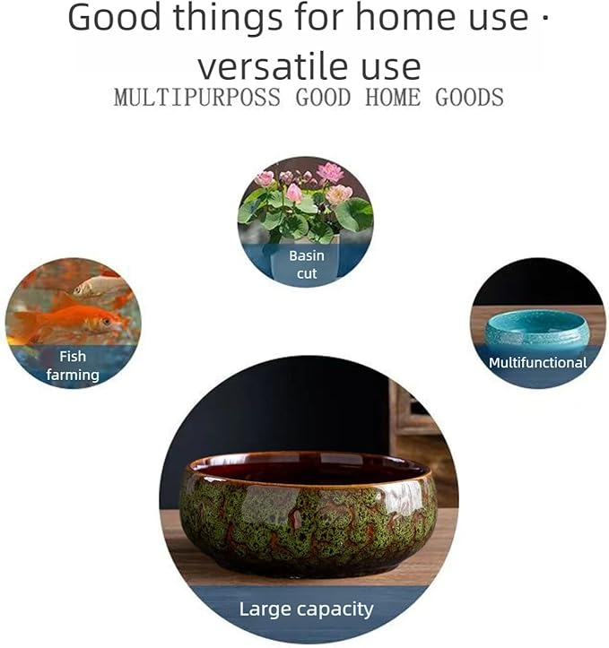 Lotus Bowl Planter, Decorative Ceramic Plant Pots with Moisture-Multifunctional Design, Succulents Orchids Indoor Plants, Thickened Round Planter for Home Desk & Shelf Decor (Green)