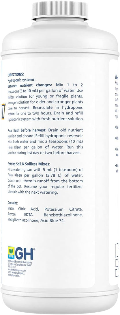 General Hydroponics FloraKleen QT - Mineral Salt Clearing Solution, 1/4 Gallon