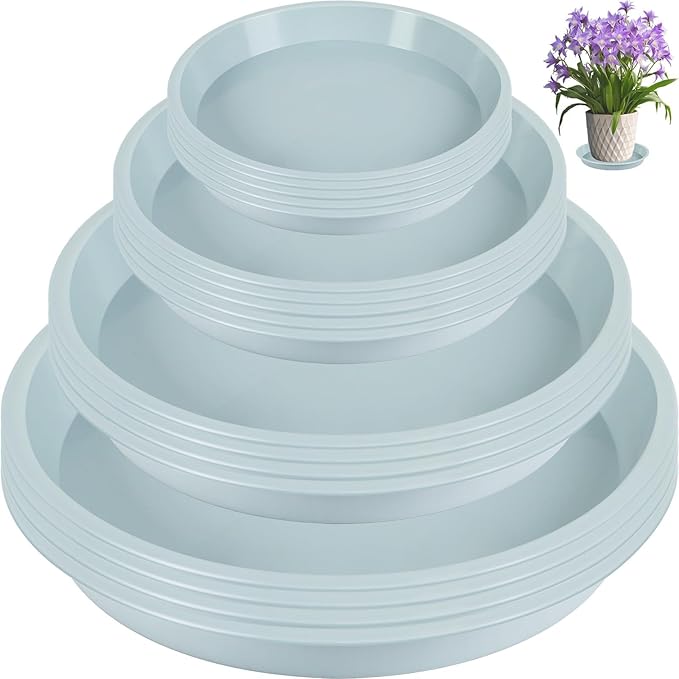 Augshy 18 Piece Plant Tray, 4/6/8/10 inches 4 Sizes Transparent Plastic Flowerpot Tray Heavy Plant Drip Tray for Gardens, Balconies and Indoors