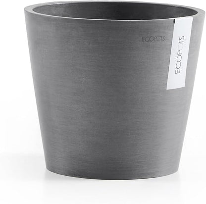 Ecopots Amsterdam Durable Modern Round Indoor/Outdoor Recycled-Based Composite Flower Pot Planter, Grey, 8"