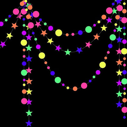 108feet UV Round Dot Star Kit Neon Paper Garland Glow in The Dark Party Favors Streamers Banner for Black Party Supplies UV Reactive Circle Dot Star Garland Wedding Birthday Glow Party Supplies…
