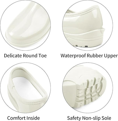 DKSUKO Waterproof Garden Shoe for Women Outdoor Slip-On Rain Boots Short Ankle Work Shoes and Garden Clogs with Comfort Insole