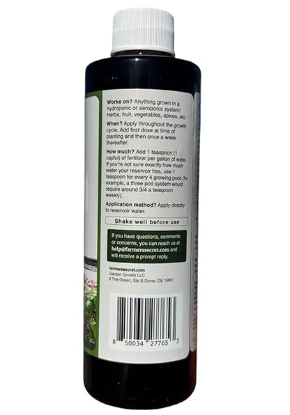 Farmer's Secret Hydroponic Booster Fertilizer - Super Concentrated 4-11-8 Formula - Use with Any Hydroponic or Aeroponic System - Great for Herbs, Veggies, Fruits, and More (8oz)
