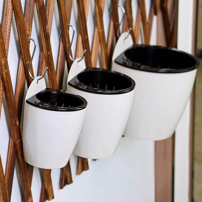 3 Packs 7.3" Plastic Self Watering Pots Wall Hanging Planters Wall Mounted Wicking Flower Pots for Indoor and Outdoor African Violet, Ocean Spider Plant, Orchid, White
