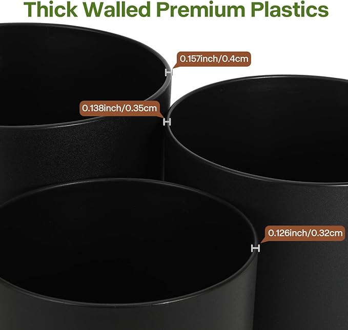 GARDIFE 10/9/8 Inch Modern Cylinder Planter, Plant Pots for Indoor Outdoor Plants, Flower Pots with Drainage Holes and Saucers for Garden Succulent Nursery House Plants (Black)