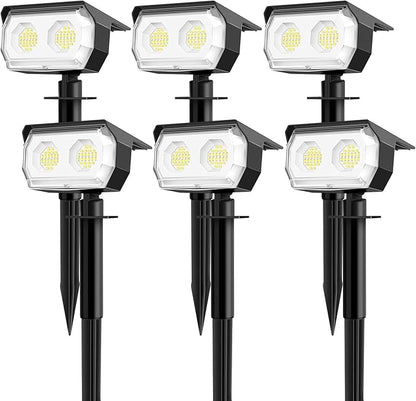 Solar Spot Lights Outdoor,IP65 Waterproof 48LED Path Lights with 3 Lighting Modes, Garden Yard Pathway Pool Wall Lights (Cool White, 6 Pack)