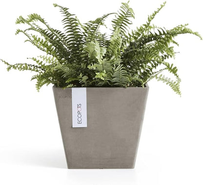 Ecopots Rotterdam Durable Modern Square Indoor/Outdoor Recycled-Based Composite Flower Planter, Taupe, 8"