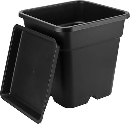 MOUYAT 5 Pack 5 Gallon Large Square Nursery Pots with Saucers, 12 x 12 Inch Black Plastic Plant Nursery Pots Garden Planter for Planting Flowers