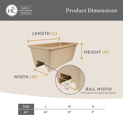 The HC Companies 24 Inch Deck Rail Planter Box with Drainage Plug, Lightweight UV-Resistant Plastic Outdoor Planters for Wood Deck Rail, Flower Box for Garden, Patio, Balcony, and Fence, Black