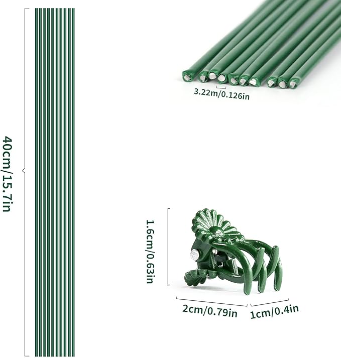 20Pcs Plant Support Stakes with 15 Pcs Plant Clips, Plant Sticks for Indoor and Outdoor Plants, Orchid Clips and Stakes,16inch Tall Bendable Single Stem Flower Stakes Bendable (20, Green-16inch)