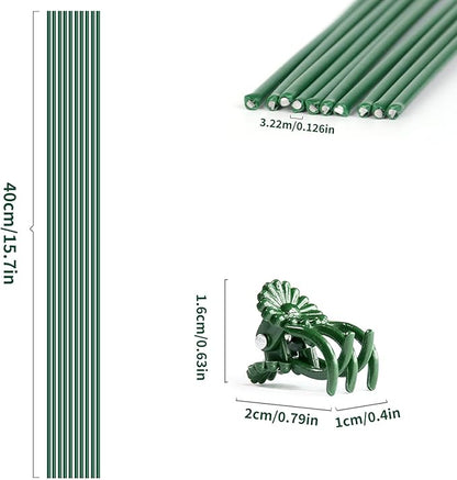 20Pcs Plant Support Stakes with 15 Pcs Plant Clips, Plant Sticks for Indoor and Outdoor Plants, Orchid Clips and Stakes,16inch Tall Bendable Single Stem Flower Stakes Bendable (20, Green-16inch)