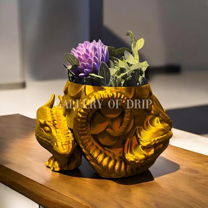Sleeping Dragon Planter Vase - Gardening and Plant Lover Gifts | Witchy and Cottagecore Home Decor Piece for Succulents or Zen Garden | Medieval Boho Flower Pot with Drainage Holes (Gold)