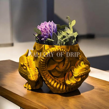 Sleeping Dragon Planter Vase - Gardening and Plant Lover Gifts | Witchy and Cottagecore Home Decor Piece for Succulents or Zen Garden | Medieval Boho Flower Pot with Drainage Holes (Gold)