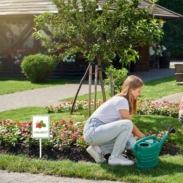 Strawberry Marker Yard Sign with Stakes 4.6in×6in, Sturdy Aluminum Yard Signs, Plant Markers for Vegetable Flowers Plants, Plant Labels Sign, Outdoor Garden Stakes Supplies for Plant