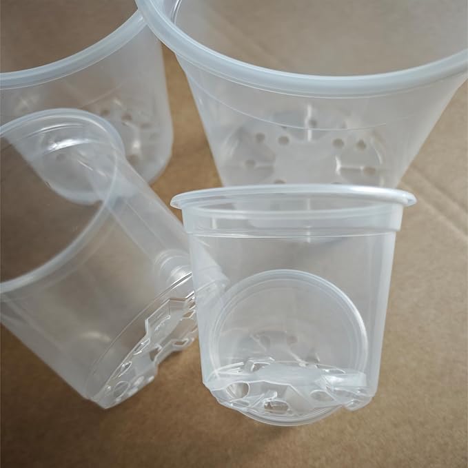 25 Packs 3/4/5/6/7 Inch Clear Nursery Pots, Nursery Pots with Drainage and Saucers, Clear Plastic Plant Pots, Flower Pots for Plants for Flowers, Succulents (with 25 Plant Labels)