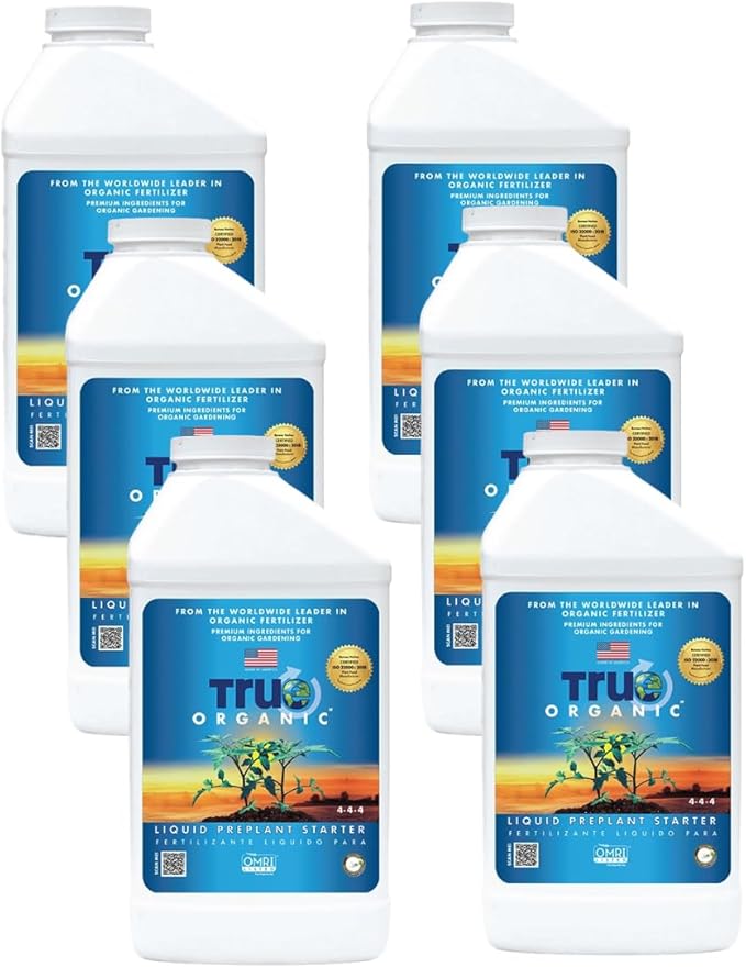 True Organic Liquid Preplant Starter – Organic Fertilizer for Seedlings and Young Starts – 32 fl. oz. Bottle Covers 40 Sq. Ft.- Case of 6