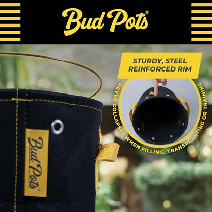 BudPots for Optimal Plant Growth | 3Ga Fabric Pots (11.3L) | 4-Pack | Metal Reinforced Rim - Sturdy & Never Collapses | Promotes Dense & Healthy Roots | Low Stress Training | Reusable