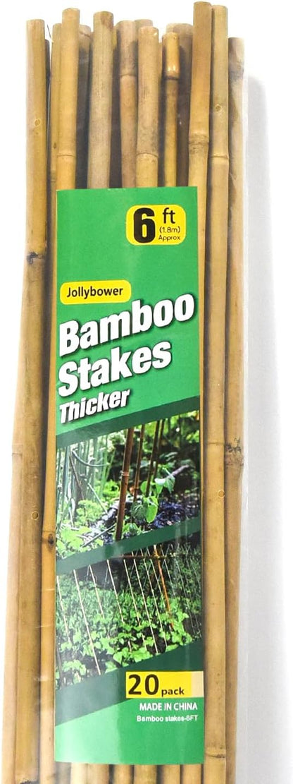 20pcs 5/8" D Thicker Heavy Duty Bamboo Stakes, 6FT Plant Stakes, Natural Garden Stakes for Tomato, Bean, Flowers,Trees Potted and Climbing Plant Support