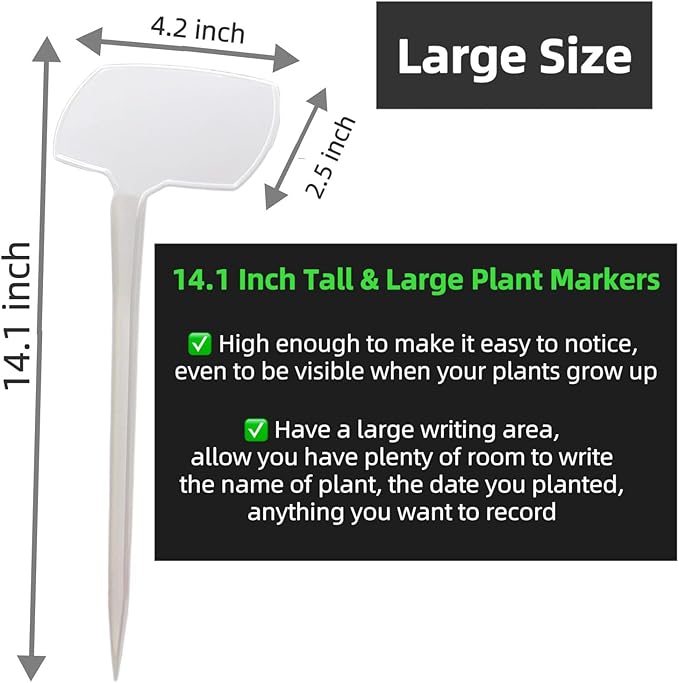 14.1'' Tall Plant Markers, Large Plant Labels for Outdoor Garden Waterproof Durable T-Type Plastic Garden Labels, Perfect for Herbs, Flowers, Vegetable with a Marker Pen (12PCS)