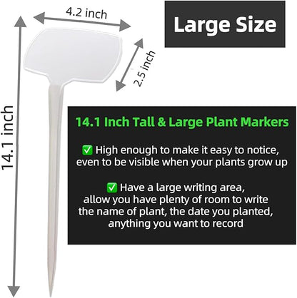 14.1'' Tall Plant Markers, Large Plant Labels for Outdoor Garden Waterproof Durable T-Type Plastic Garden Labels, Perfect for Herbs, Flowers, Vegetable with a Marker Pen (12PCS)