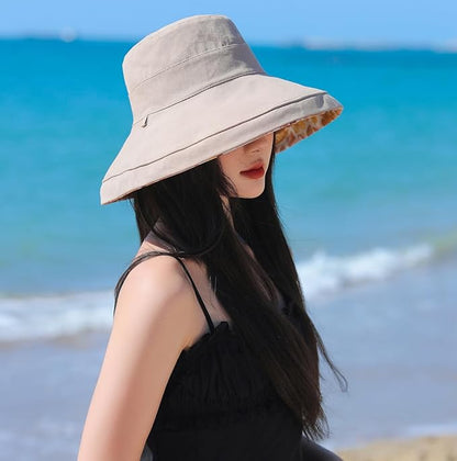 Wide Brim Women Sun Hat Summer Beach Bucket Fishing Hats Metal Wired Edge Packable UV Protection for Hiking Garden Travel