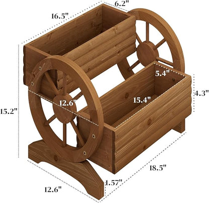 Wooden Wagon Planter Flower Cart with Wheels Garden Box Garden Planter, Decorative Planter for Flowers Herbs Vegetables for Indoor & Outdoor Décor Flower Cart for Patio Garden Balcony (Brown)