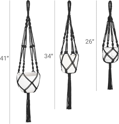 Mkono 3 Pack Macrame Plant Hangers, Different Sizes Hanging Planters Indoor Basket Decorative Flower Pots Holder Stand Boho Home Decor, Black