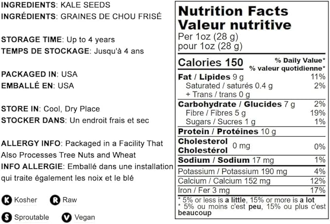Kale Seeds, 5 Pounds – Great for Sprouting and Planting, High Germination Rate, Non-Irradiated, Kosher, Vegan, Bulk, Grow Amazing Sprout, Microgreens and Plants for Salads, Sirtfood