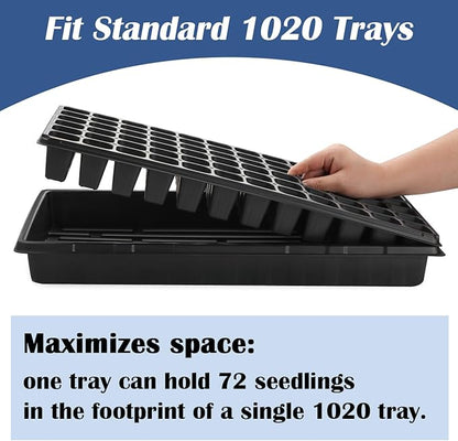 50-Pack 72 Cell Seedling Trays, Heavy-Duty Deep Plug Trays for 1020 Flats, Reusable Seed Starter Trays for Germination & Seed Starting (21.25"×11", 2.36" Height)