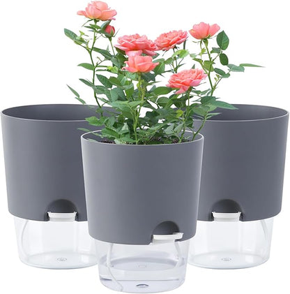 6.3 Inch Self Watering Planter Pots for Indoor Plants, 3 Packs African Violet Pots with Wick Rope and Visible Reservoir Self Watering Planter for Herb, Houseplants