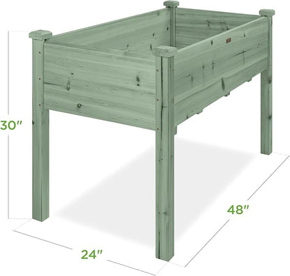 Best Choice Products 48x24x30in Raised Garden Bed, Elevated Wood Planter Box Stand for Backyard, Patio, Balcony w/Bed Liner, 200lb Capacity - Sage